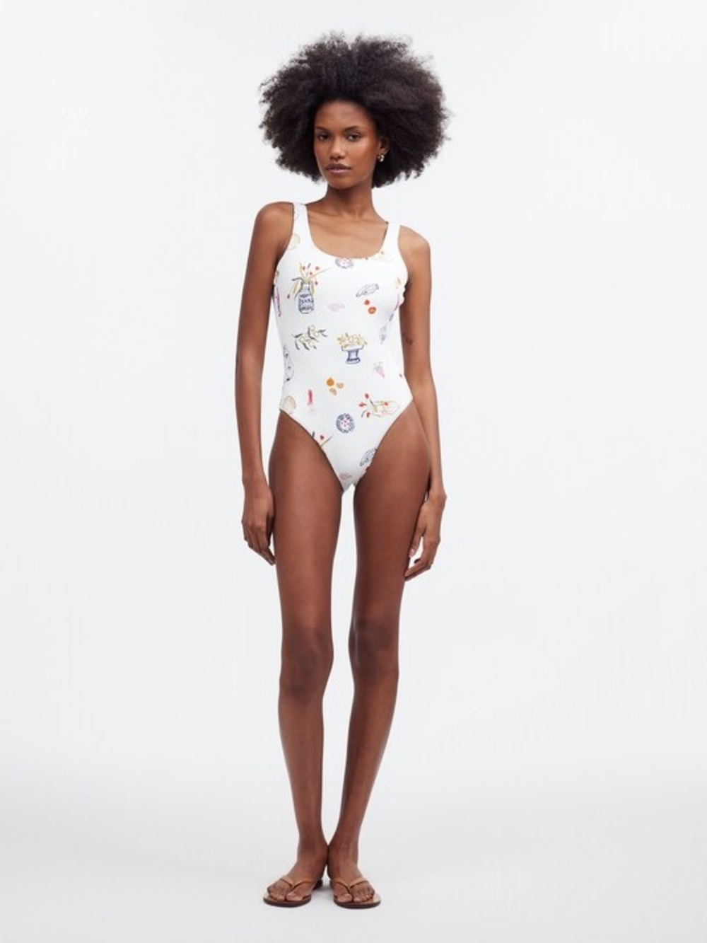 Madewell x Lisa Says Gah collab White Printed Scoop One-Piece Swimsuit